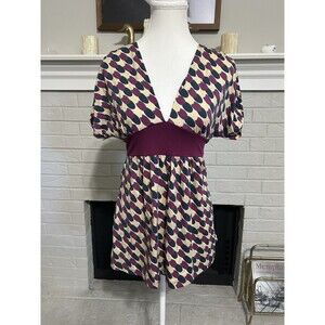 Vintage Y2k Sz Small Womens Deep V Neck Tie Back Top Boho Earth Fairy Babydoll